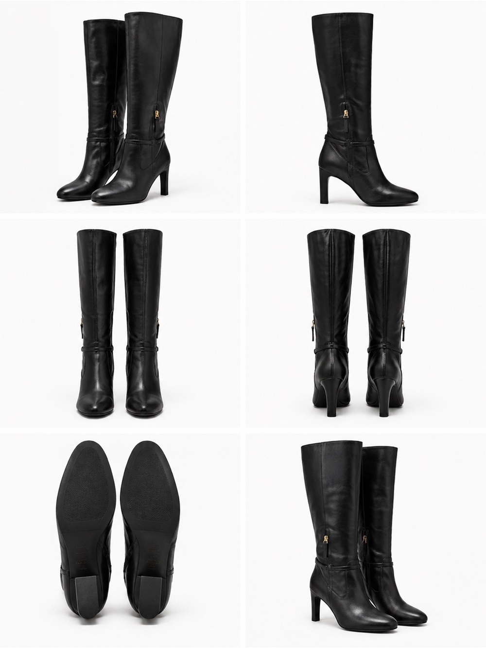 Marshalls Black Leather Knee-High Heeled Boots